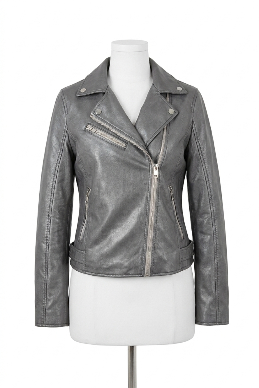 NEW MAURITIUS sofia rf leather jacket in gun metallic